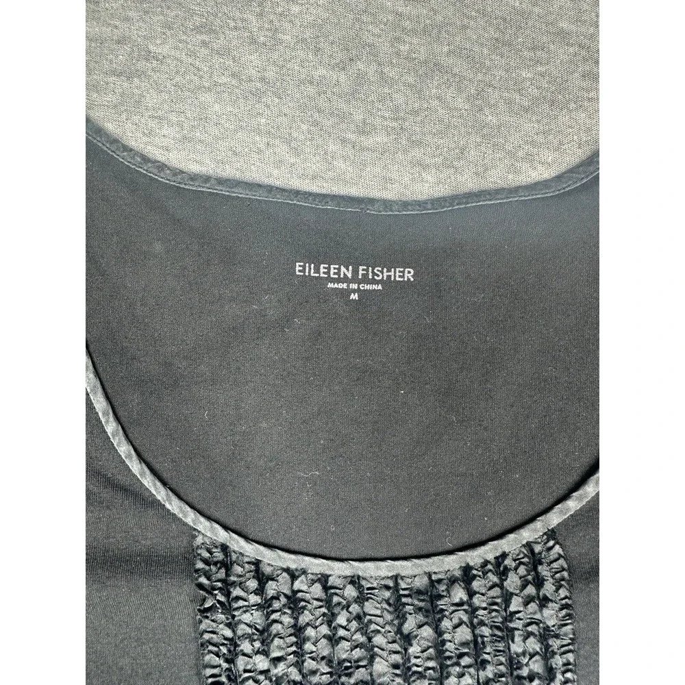 Eileen Fisher Dress Black M‎ Medium Pleated Bib A Line Stretch